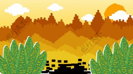 像素化卡通秋季植物背景设计