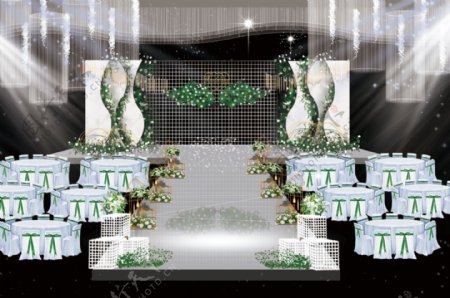 大理石婚礼白绿色婚礼舞台效果图