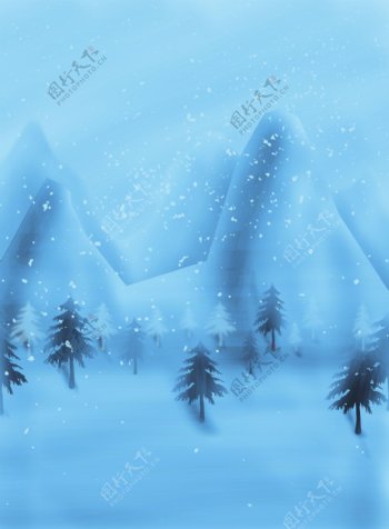 纯原创手绘冬季雪山背景