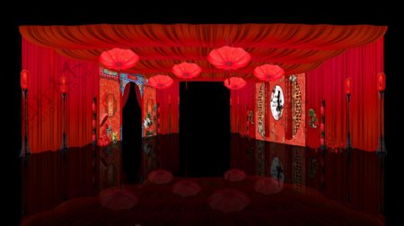 红色中式走廊装饰