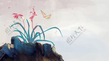 兰花引蝶卡通背景