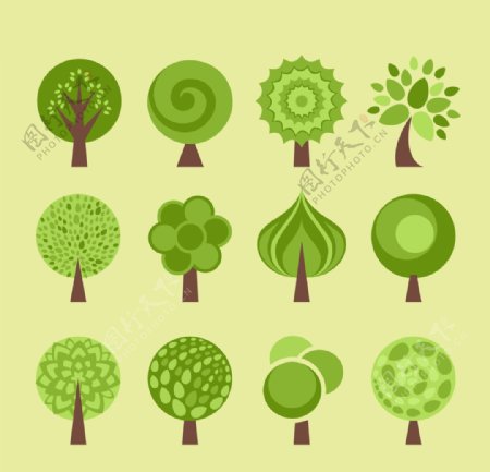 清新可爱绿色树木装饰元素