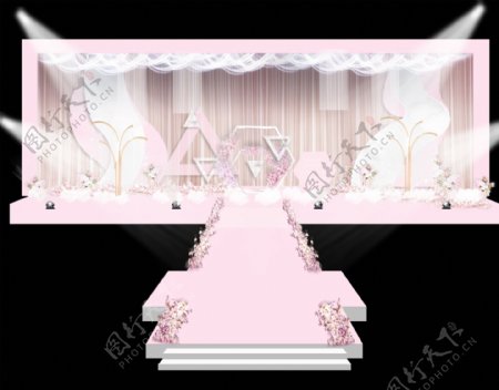 粉色浪漫小清新婚礼舞台效果图