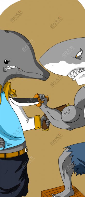 漫画海豚鲨鱼