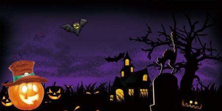 魔鬼城堡南瓜灯蝙蝠万圣节背景