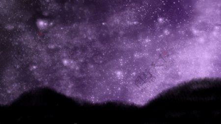 夜晚黑色山峰紫色星空卡通背景