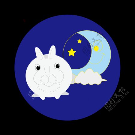 浓情中秋月兔白色玉兔赏月中秋节夜空手绘