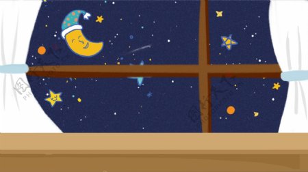 窗户外的夜晚星空卡通背景