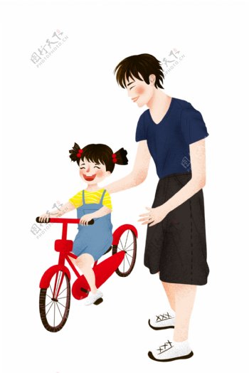 教女儿骑自行车的父亲节日元素设计