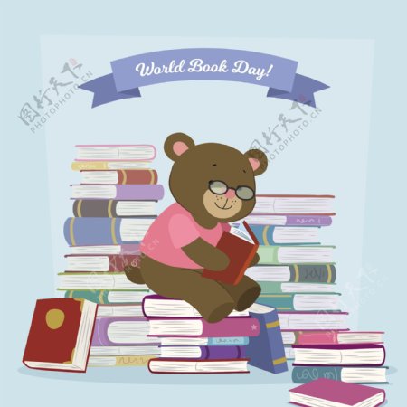 可爱小熊书本世界读书日节日元素