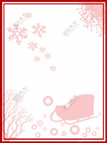 纯原创冬季下雪圣诞雪橇红色喜庆背景