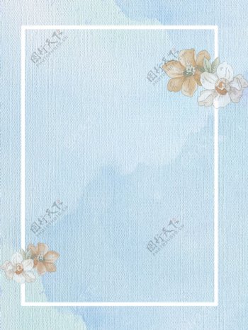 简约小清新蓝色花卉边框背景