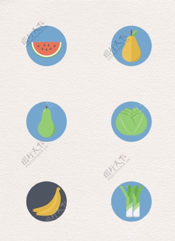 蓝色小清新蔬果图标简约设计