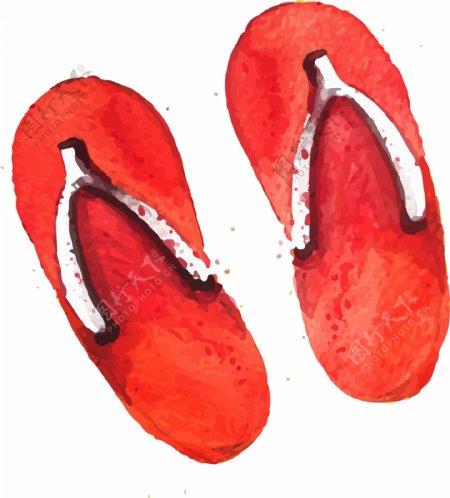 手绘红色拖鞋元素