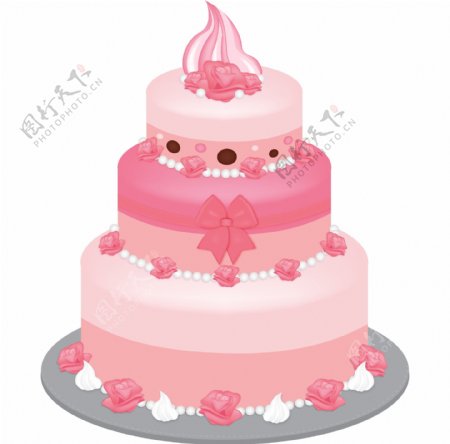 粉色奶油生日蛋糕矢量免抠图