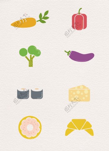 扁平化彩色蔬果食物图标设计
