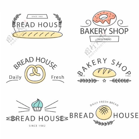 手绘清新的面包店标志素材