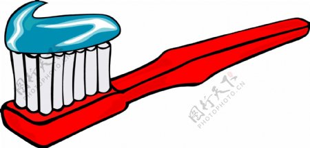 卡通红色牙刷蓝色牙膏矢量元素