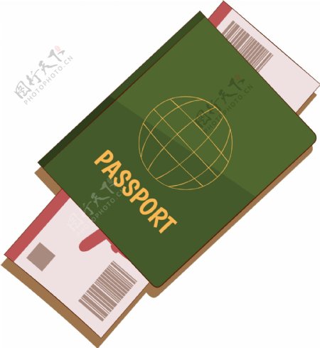 矢量绿色出国签证与机票