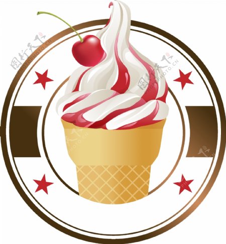 卡通樱桃冰淇淋图标元素