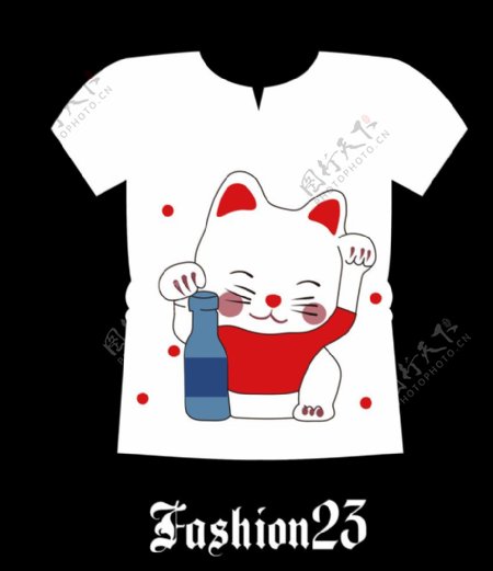 卡通招财猫文化衫