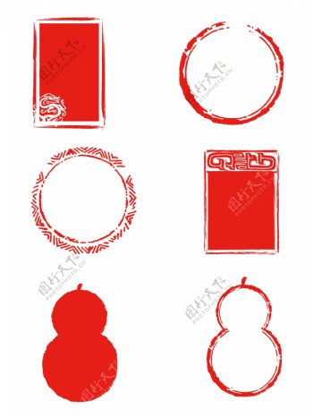 中国风古代红色古典传统矢量印章边框