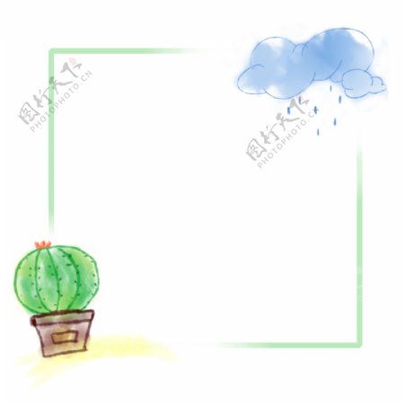 绿色免抠仙人掌云朵植物边框