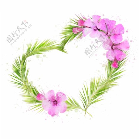 手绘鲜花爱心型粉色植物边框元素