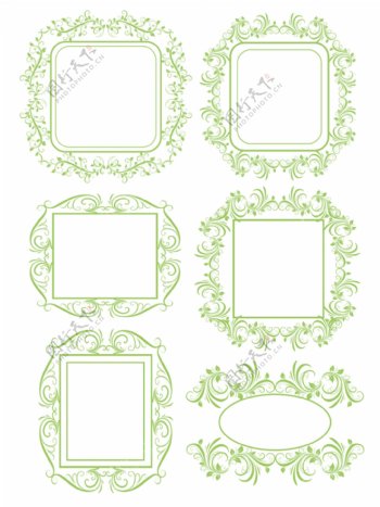 手绘淡雅绿简约花卉花边方框边框图案元素