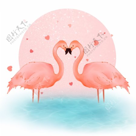 火烈鸟粉色甜蜜透明底图