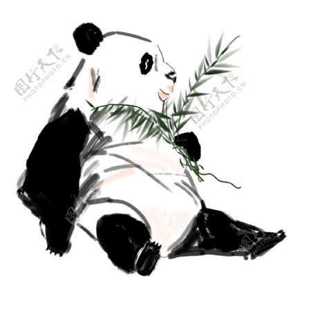 手绘水墨熊猫