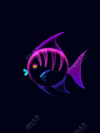 童年原创插画金鱼紫色宣传手机用图
