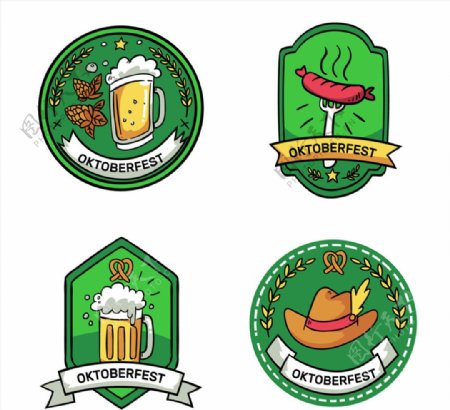 4款彩绘绿色啤酒节标签