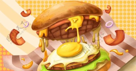 汉堡包美味诱人美食插画