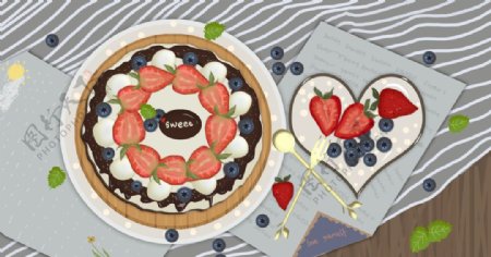 细腻写实蛋糕甜品美食插画