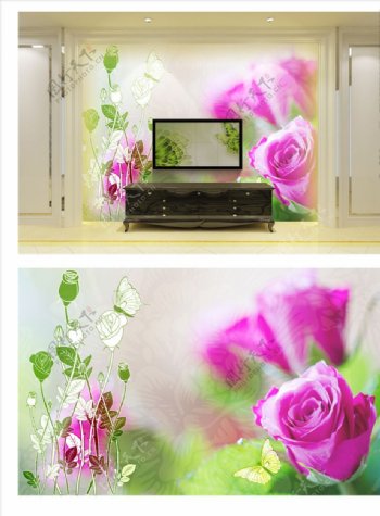 玫瑰花家和富贵电视背景墙