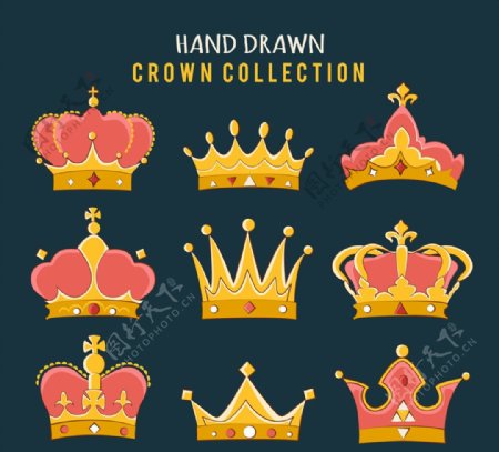 9款手绘王冠设计矢量素材