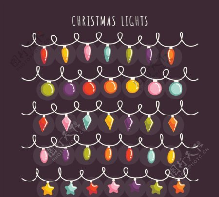 5款可爱手绘圣诞节彩灯串矢量