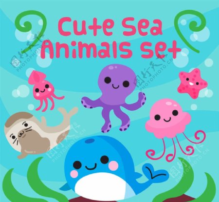6款可爱卡通海洋动物矢量素材