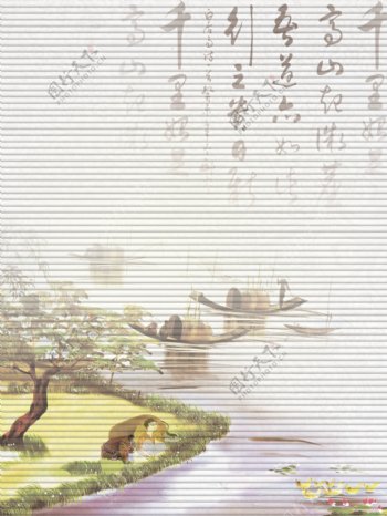 江南风景国画中国风水墨画
