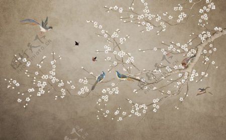 中式花鸟手绘装饰画