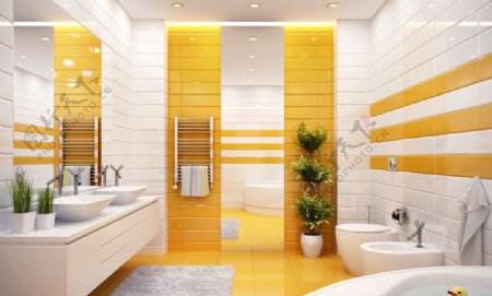 明艳黄色卫生间室内设计效果图