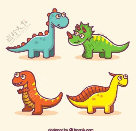 可爱卡通恐龙矢量图