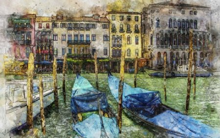 意大利威尼斯城市风光绘画