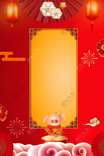 2019猪年春节烟花灯笼背景素材