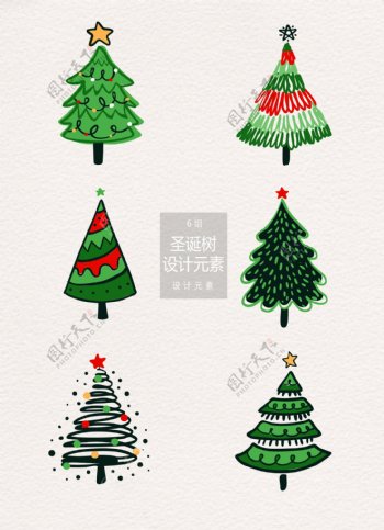 手绘圣诞树设计元素