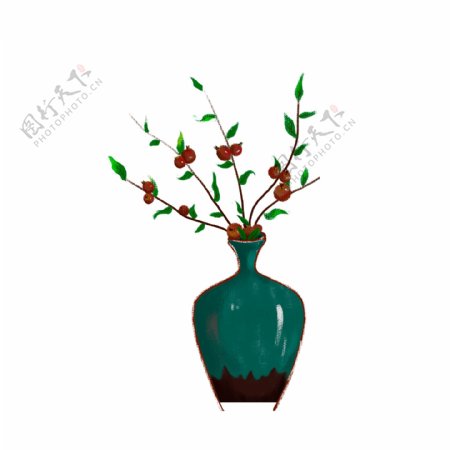 复古花瓶植物写实设计可商用元素
