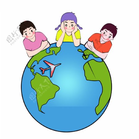 彩色国际儿童日男孩和地球设计可商用元素