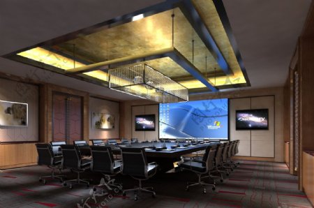 现代简约风办公空间会议室效果图