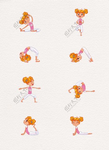 彩绘做瑜伽运动的女孩漫画人物设计